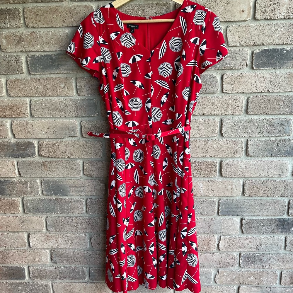 Talbots Red Beach Umbrella A-line short sleeve dress Size 6